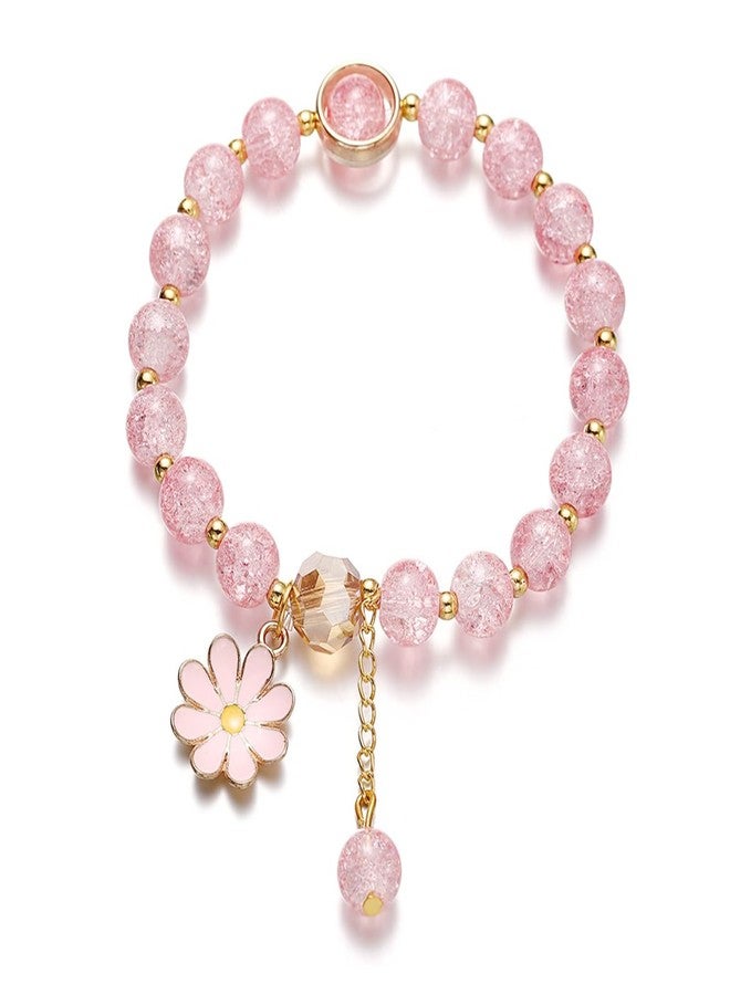 POYAMUSE Colorful Flower Charm Bracelet - Boho Daisy Accessory with Crystal Beads Bracelet for Women-pink - Image 1